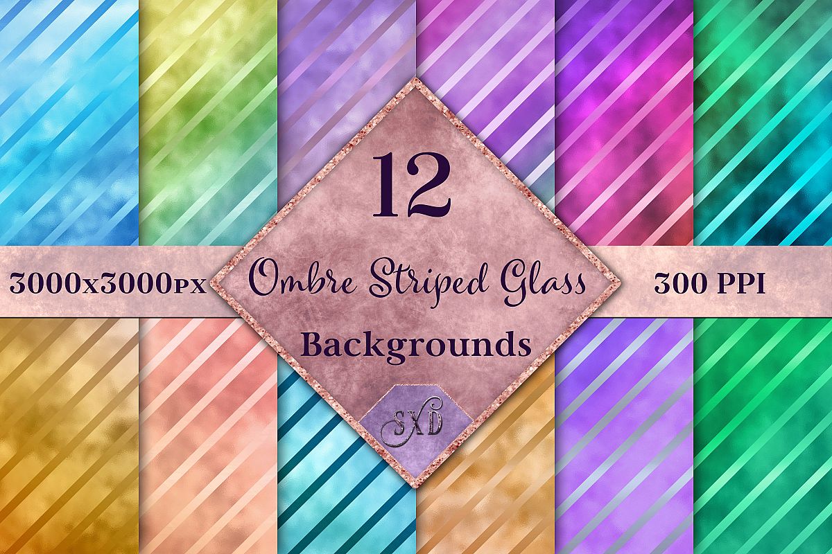 Ombre Striped Glass Backgrounds - 12 Image Textures Set example image 1