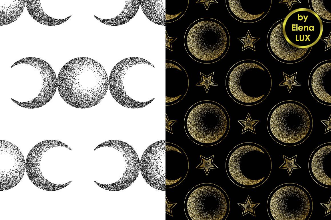 Moon Dotwork Seamless Set example image 1