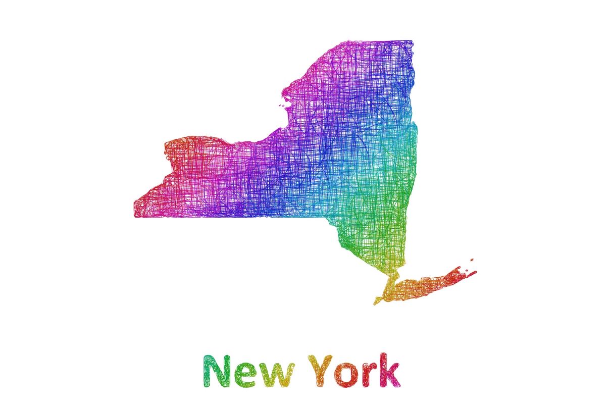 New York Map Rainbow Sketch Art