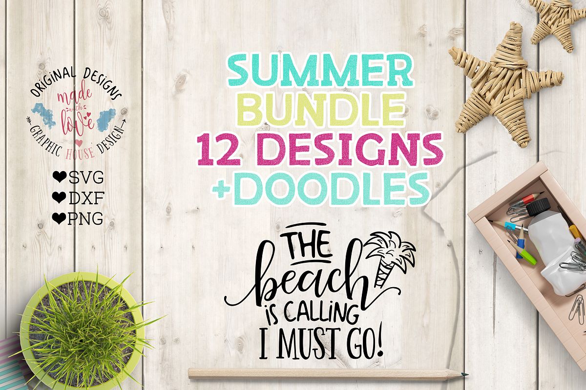 Summer SVG Summer Quotes Summer Cut Files Bundle and Doodles example image 1