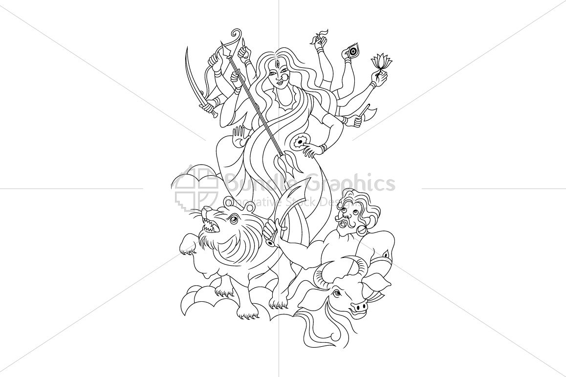 Durga Kali - Indian Hindu Goddess and Mahishasura example image 1