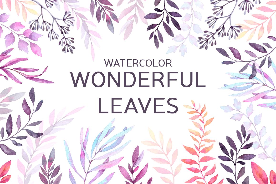 Watercolor wonderful leaves. Violet example image 1
