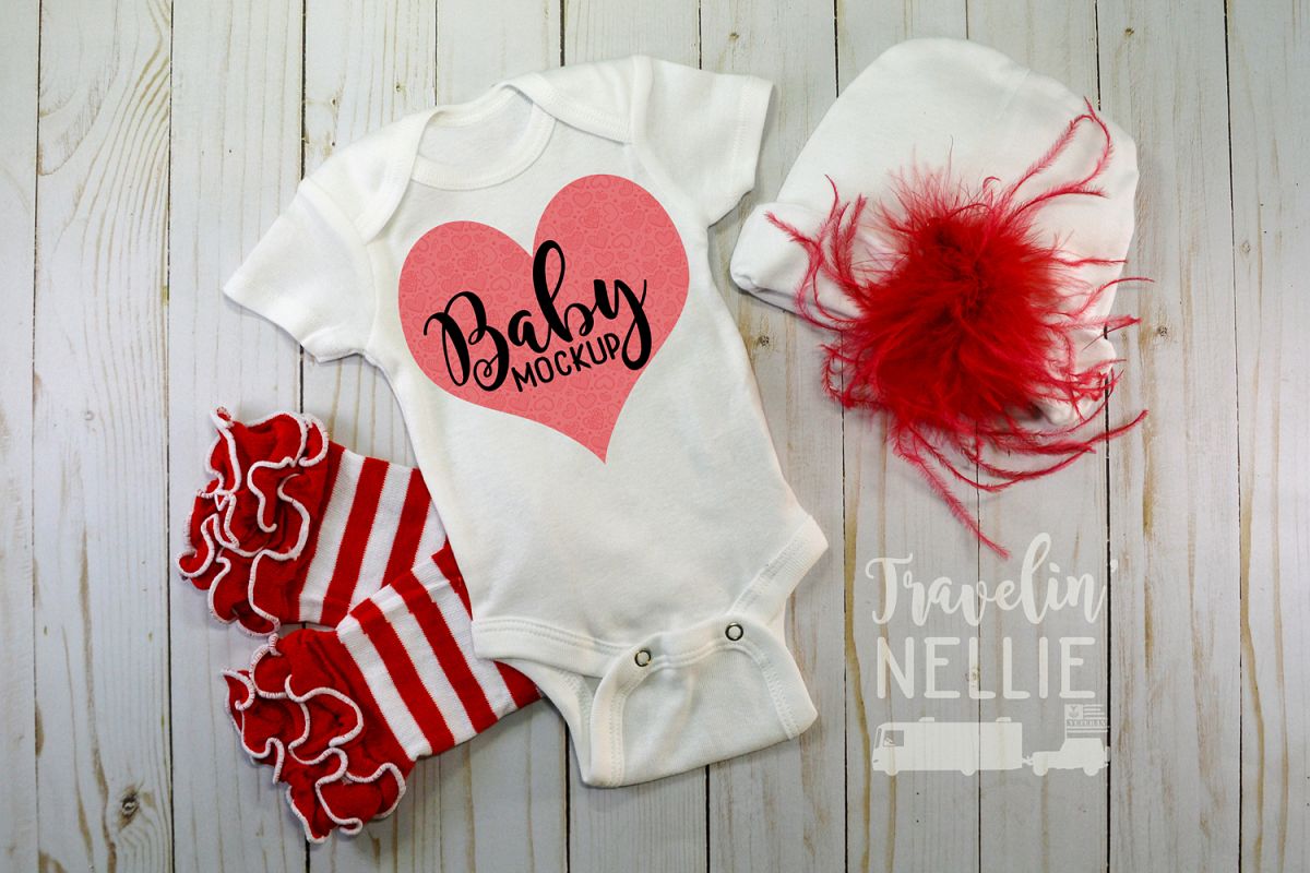 Baby Girl Fancy Theme White Blank Bodysuit Mockup Flat Lay example image 1