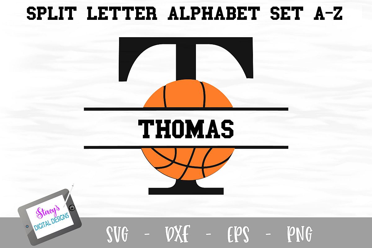 Split Letters A-Z - 26 Split Monogram basketball SVG files example image 1