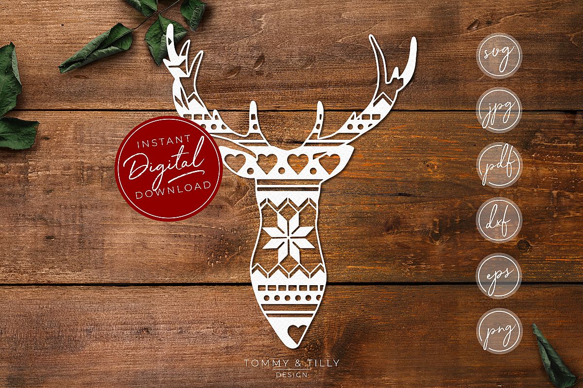 Pattern Stag Head - SVG EPS DXF PNG PDF JPG example image 1