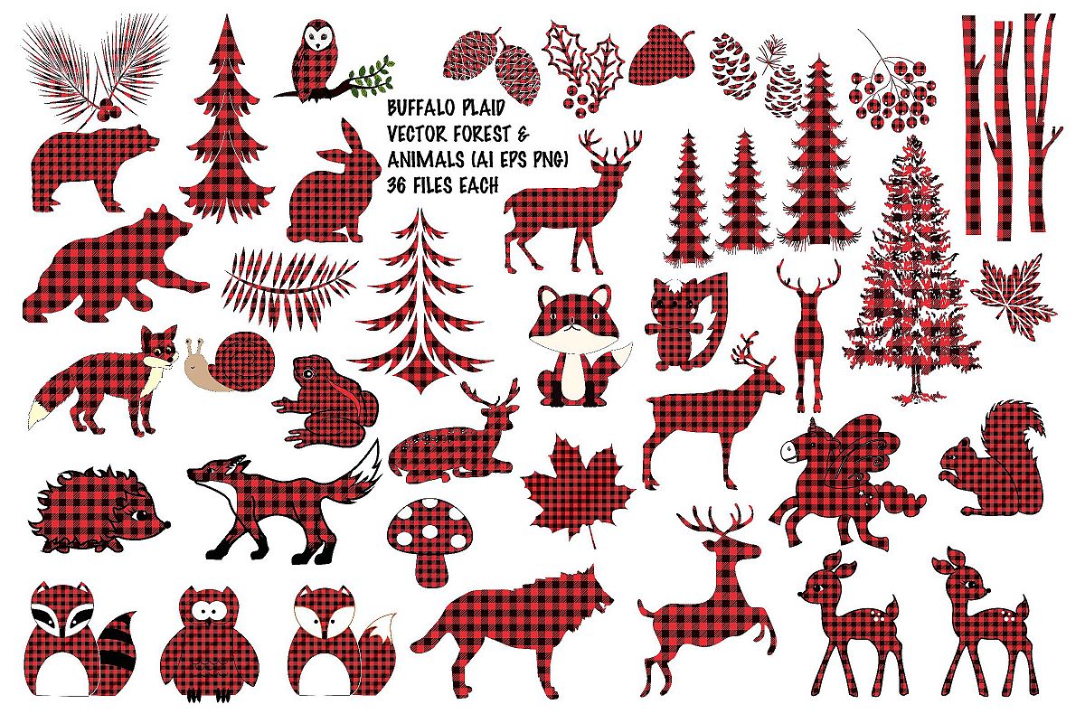 Buffalo Plaid Vector Animals & Elements AI EPS Vecor & PNG example image 1