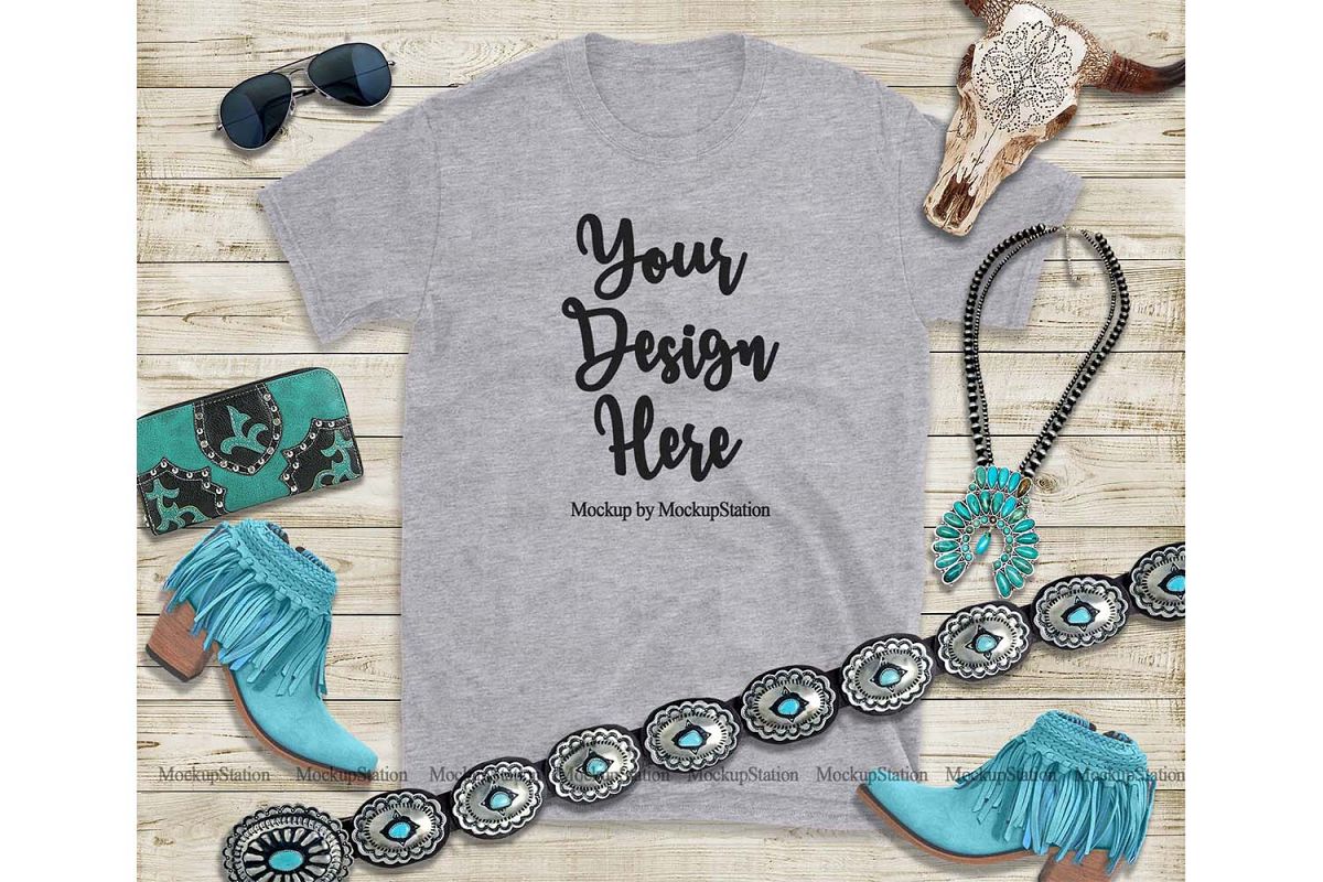 Gray T-Shirt Mock Up, Western Southern Gildan Shirt Mockup example image 1