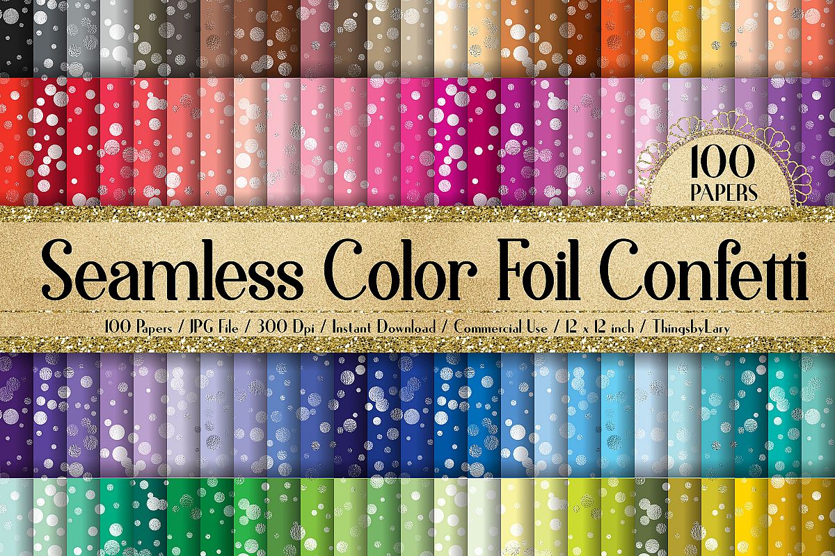 100 Seamless Color Metallic Foil Confetti Digital Papers example image 1