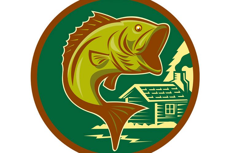 largemouth bass fish jumping log cabin example image 1