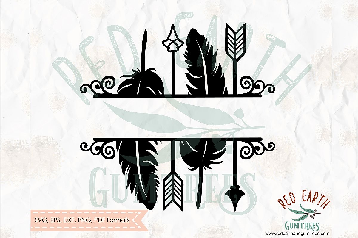 Download Arrows and feathers split monogram frame in SVG,DXF,PNG,EPS