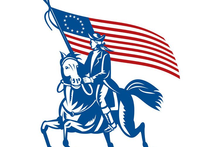 American revolutionary general riding horse Betsy Ross Flag example image 1