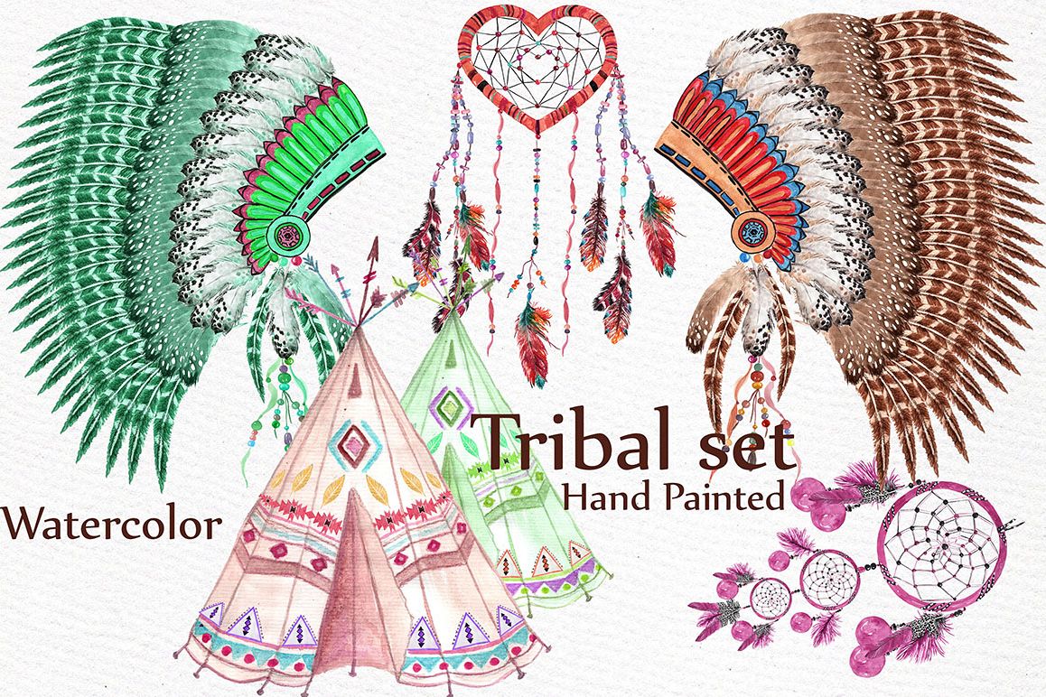 Watercolor tribal set example image 1
