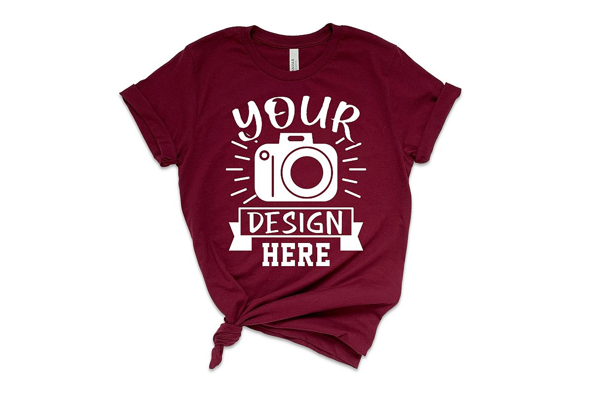 Bella Canvas 3001 Mockup, flat lay Maroon t-shirt mockup example image 1