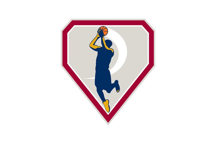 Basketball Player Jump Shot Ball Shield Retro example image 1