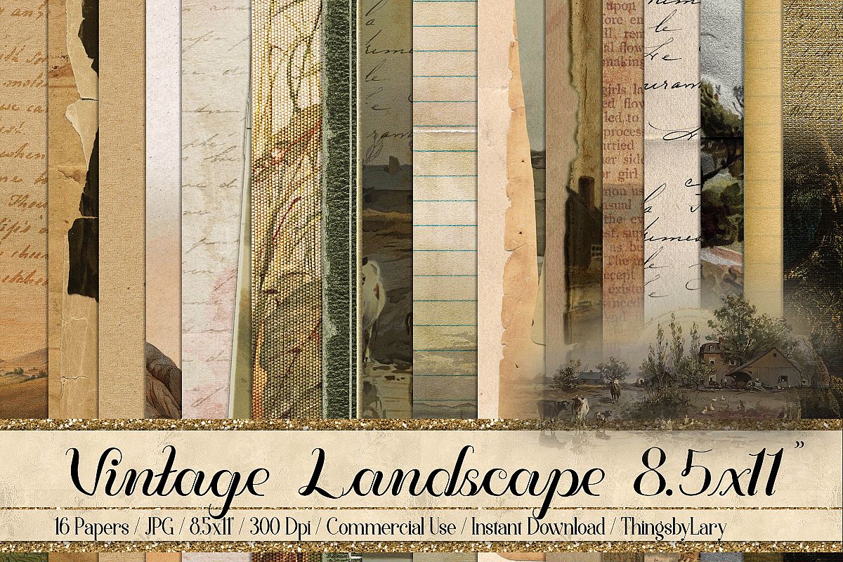 16 Vintage Landscape Postcard Nature Digital Papers 8.5x11" example image 1