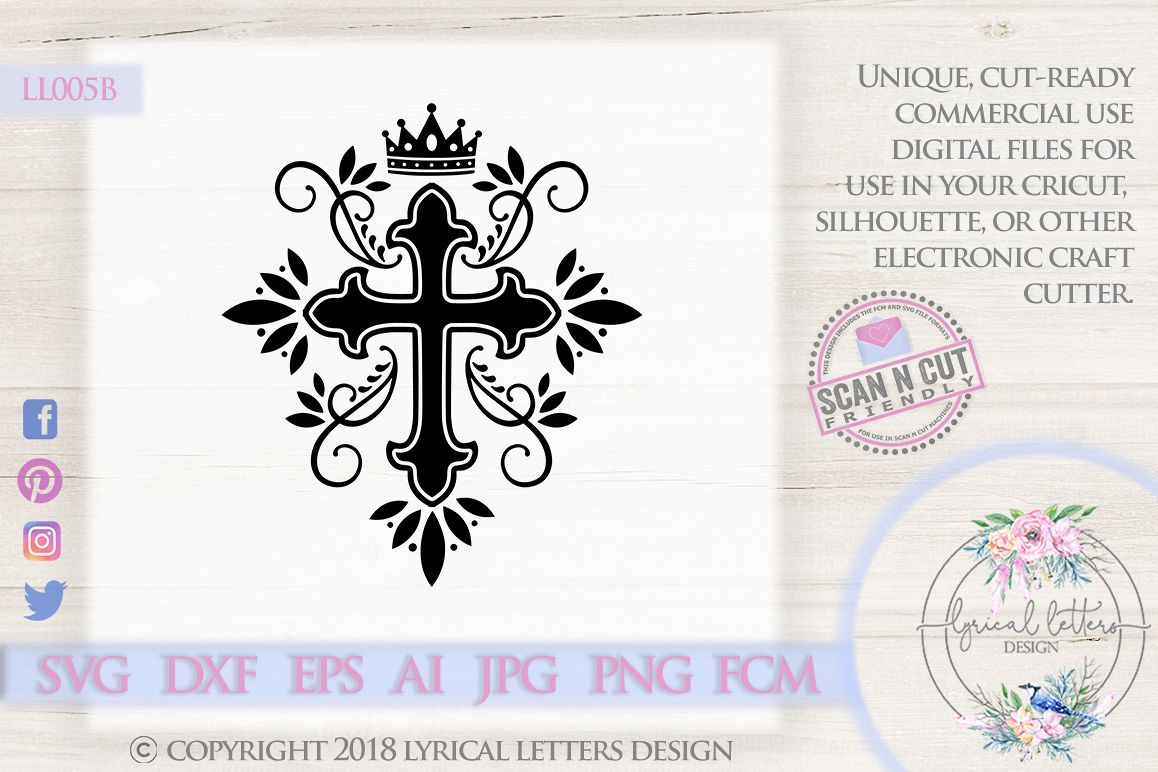 Cross with Crown and Flourishes Christian SVG DXF LL005B example image 1