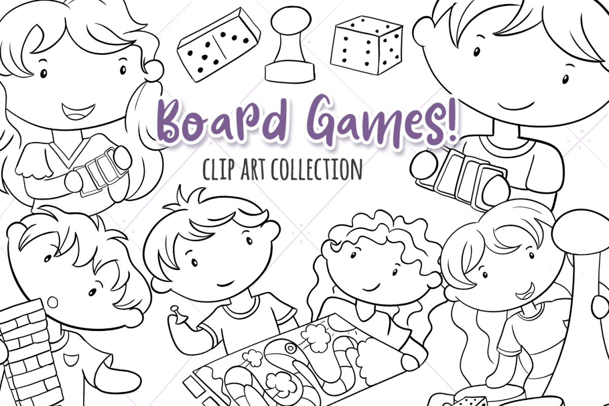 Kids Playing Board Games Digital Stamps example image 1