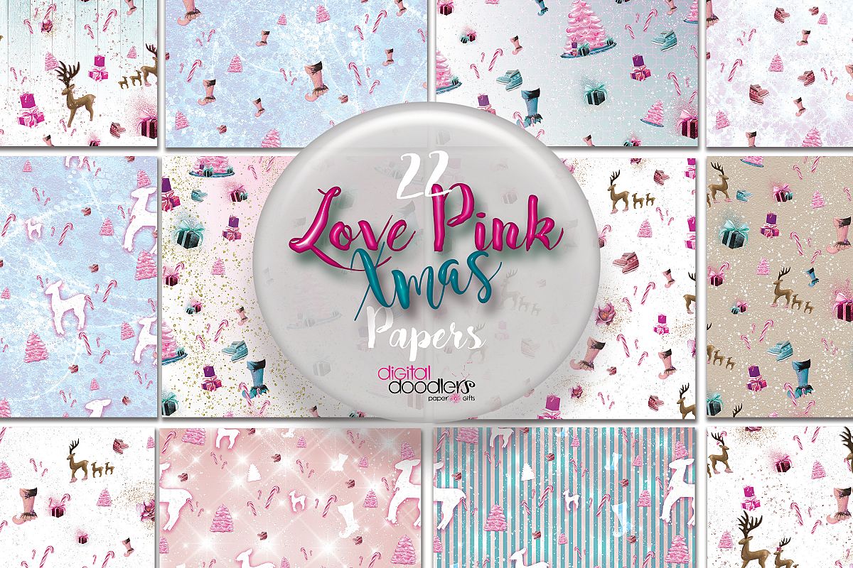 Love Pink Xmas Digital Paper example image 1