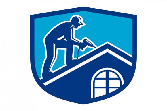 Roofer Construction Worker Working Shield Retro example image 1