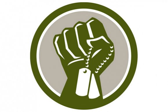 Clenched Fist Holding Dogtag Circle Retro example image 1