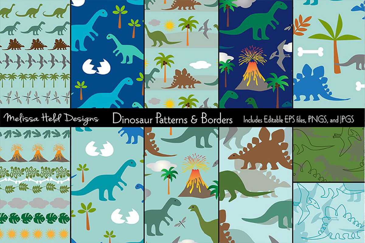 Dinosaur Patterns and Borders example image 1