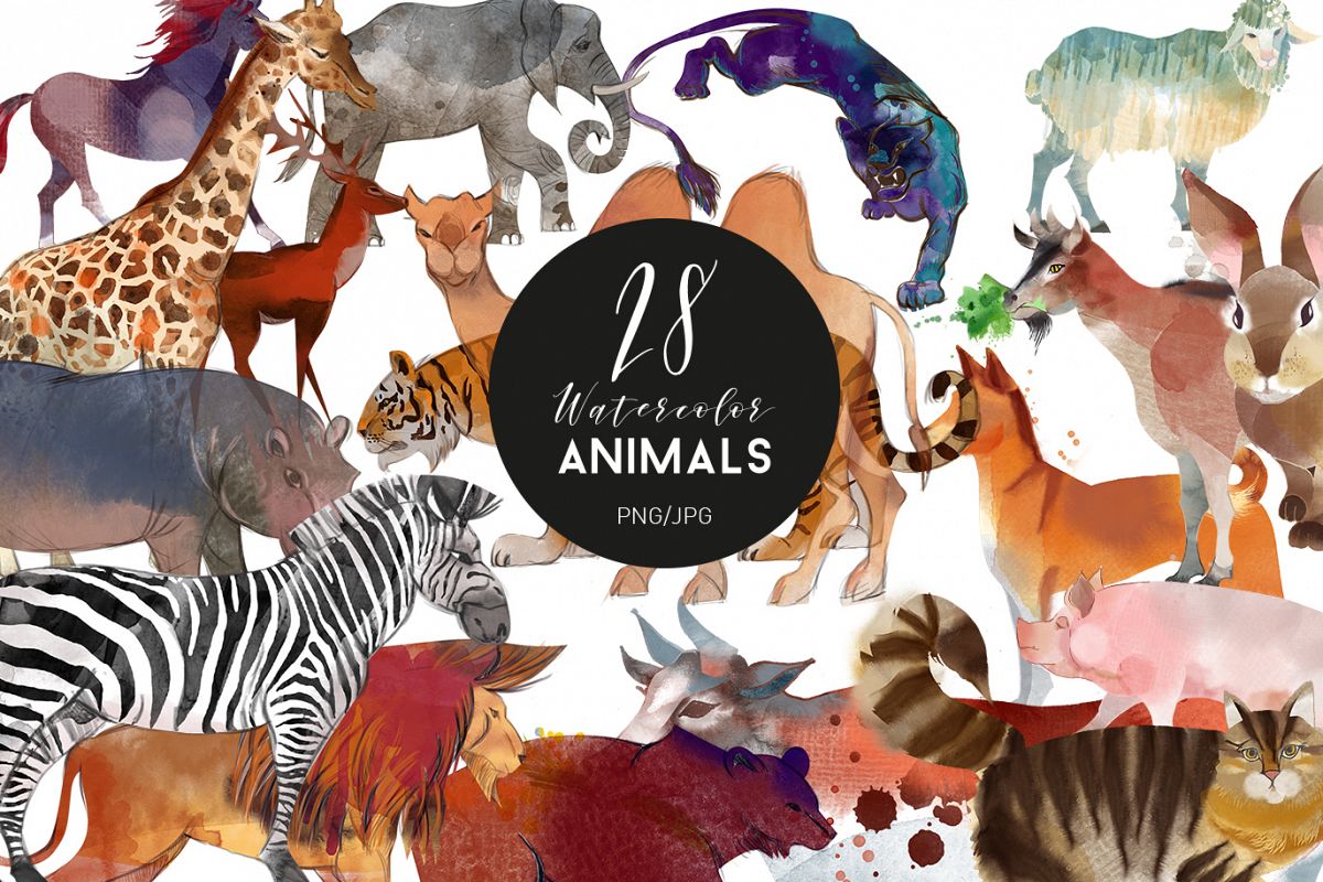 Watercolor animal set example image 1