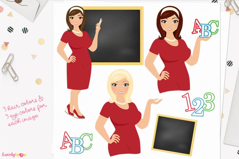 Woman teacher character clip art L079 Willow example image 1
