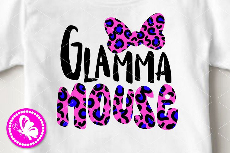 Glamma mouse svg Leopard print bow clip art Family design example image 1