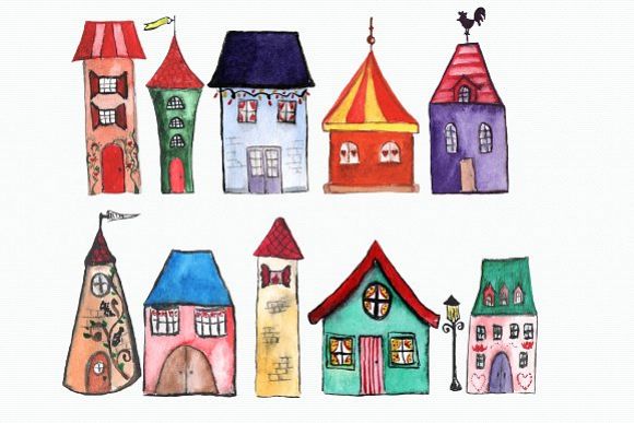 11 Watercolor Houses Clip Art example image 1