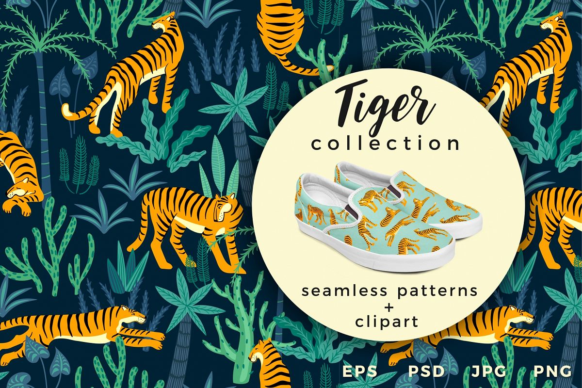 Tiger collection. Patterns & clipart example image 1