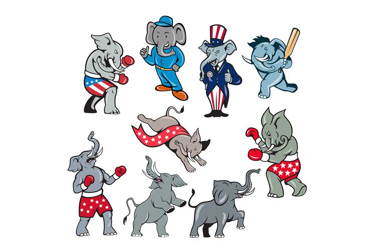 Elephant Mascot Cartoon Set example image 1