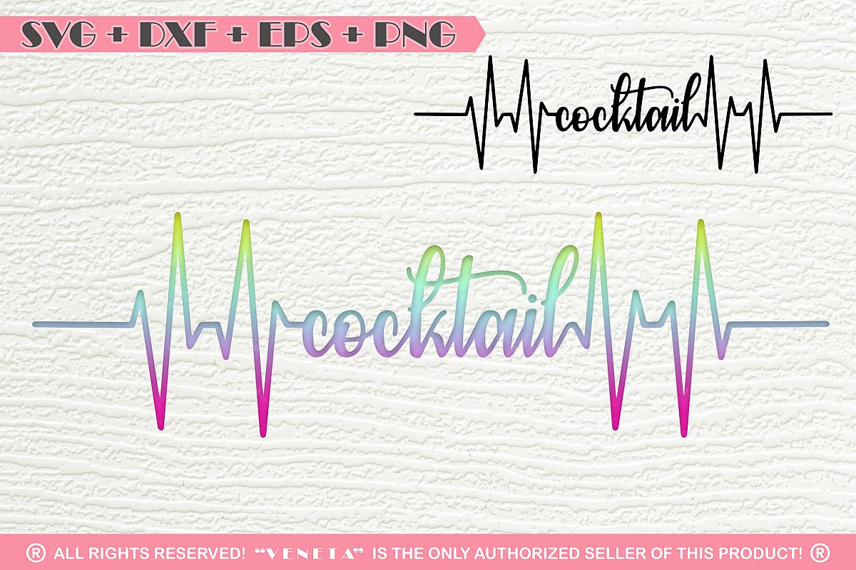 Cocktail Hearbeat EKG SVG DXF PNG EPS Cutting Fil