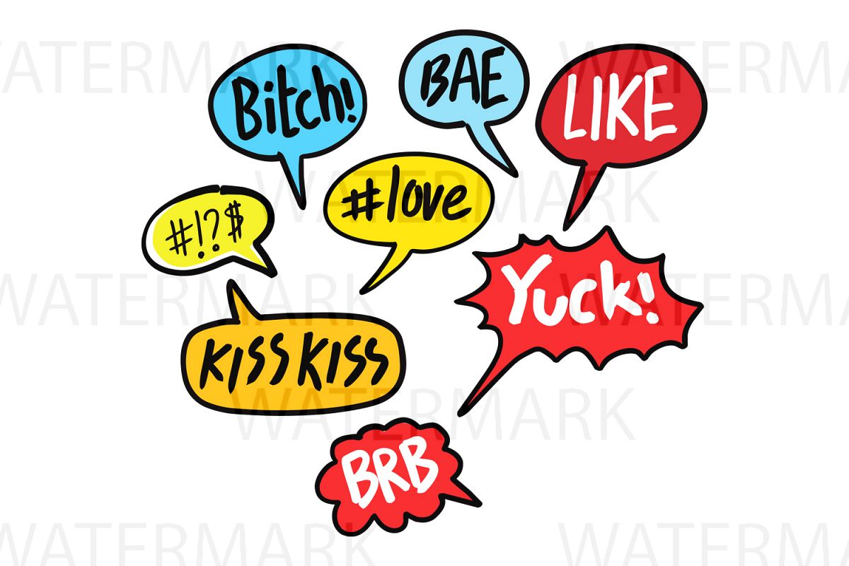 Speech Bubble Interjection Set 1 - SVG/JPG/PNG - Hand Drawing example image 1