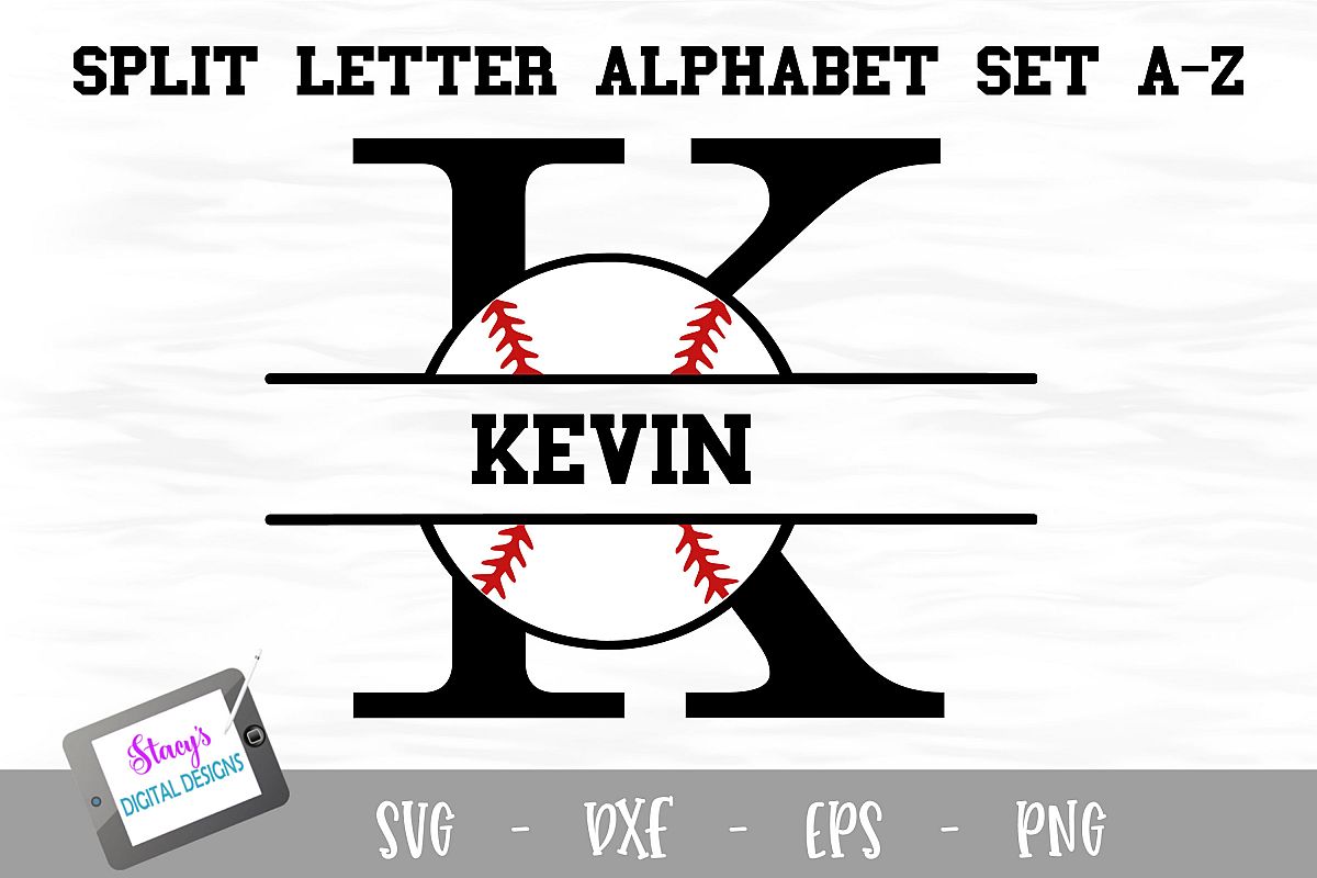 Split Letters A-Z - 26 Split Monogram Baseball SVG alphabet example image 1