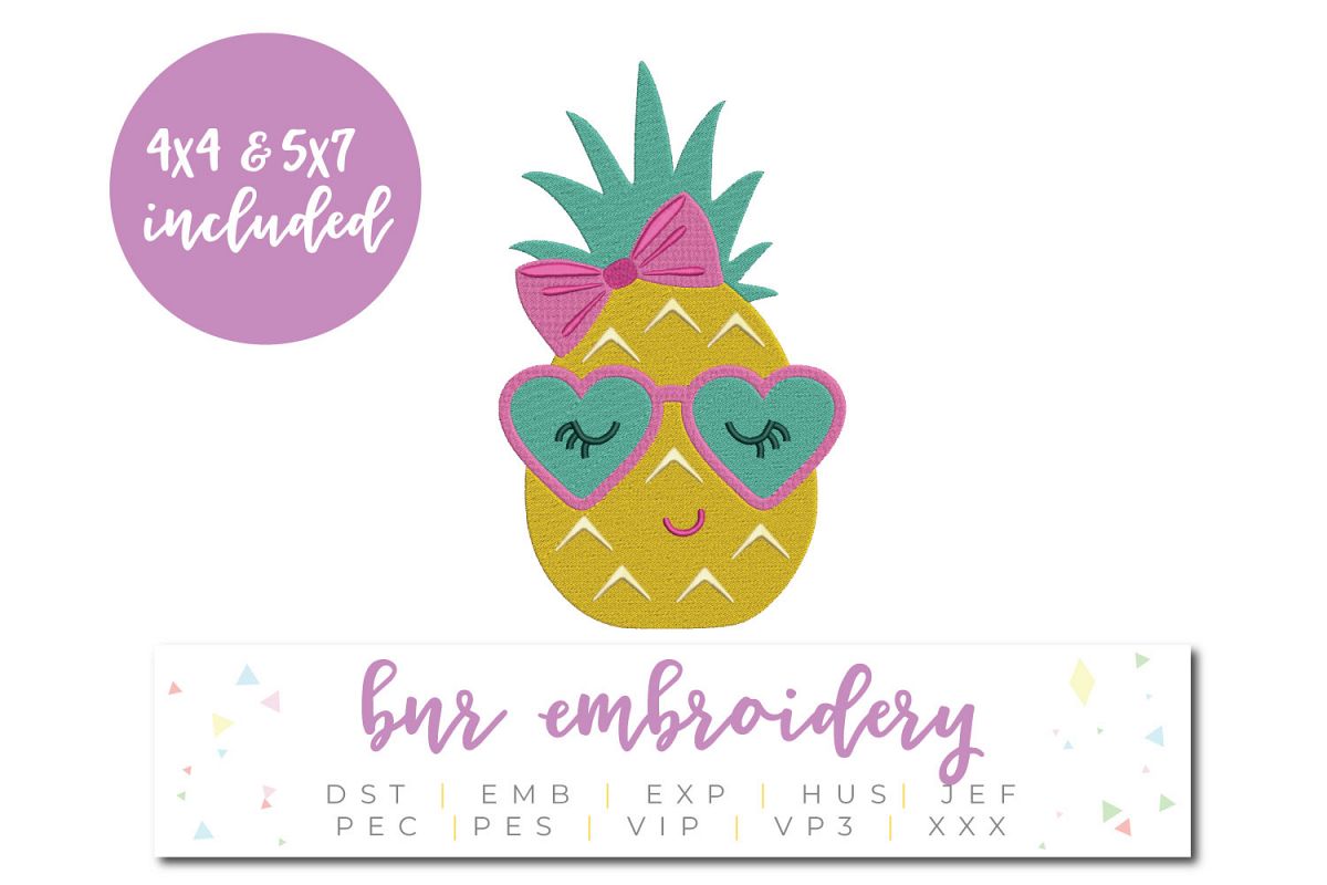Pineapple Machine Embroidery Design, Summer Embroidery example image 1