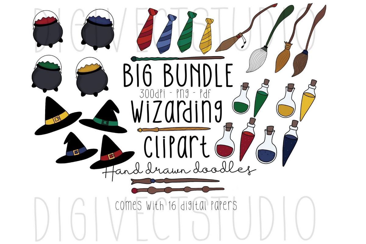 Wizarding Clipart BUNDLE - Witch Clipart - Wizard Clipart example image 1