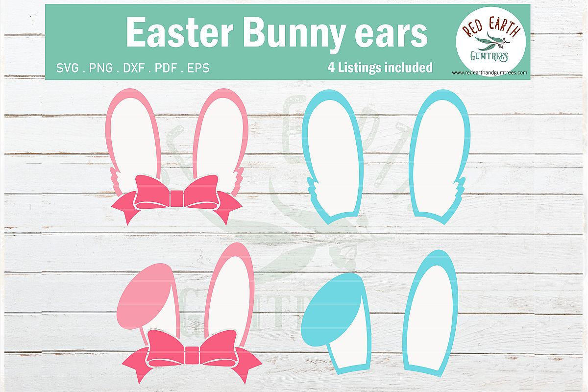 Easter bunny ears pink with bow,blue rabbit ears SVG,PNG,DXF example image 1