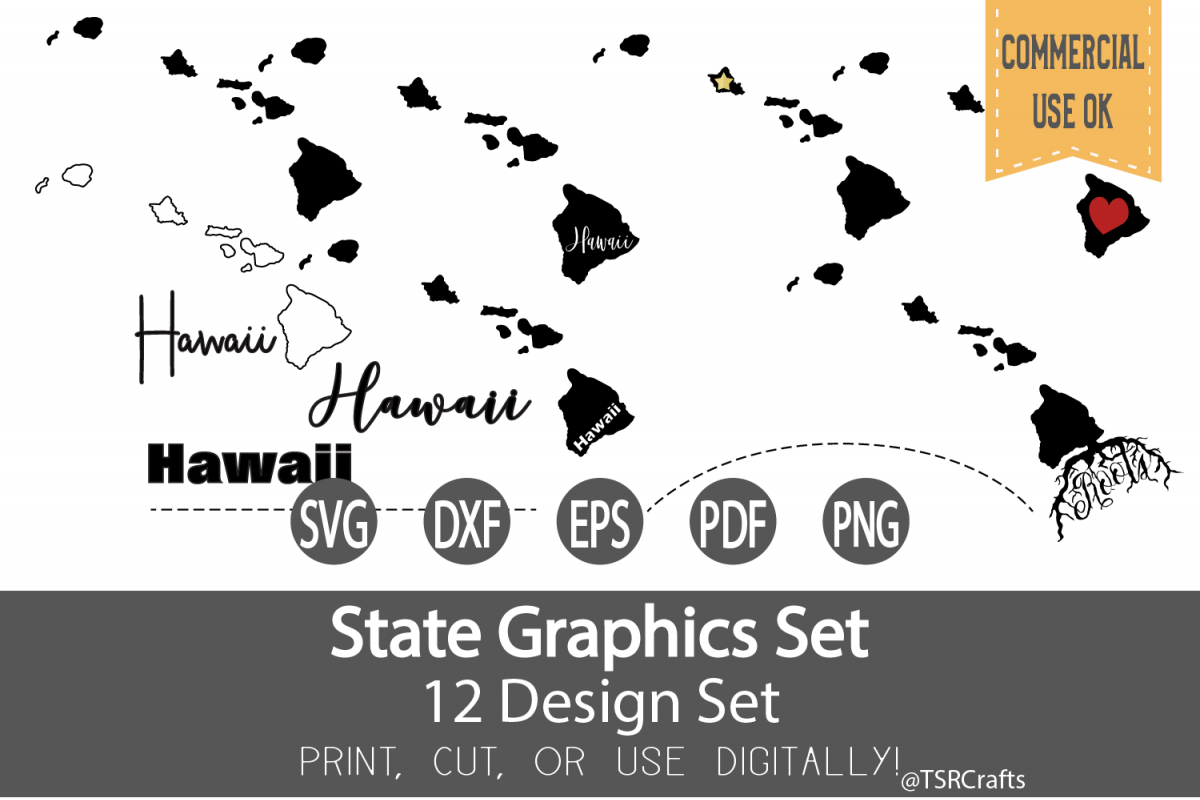 Hawaii State Graphics Set - Clip Art and Digital Cut fi example image 1