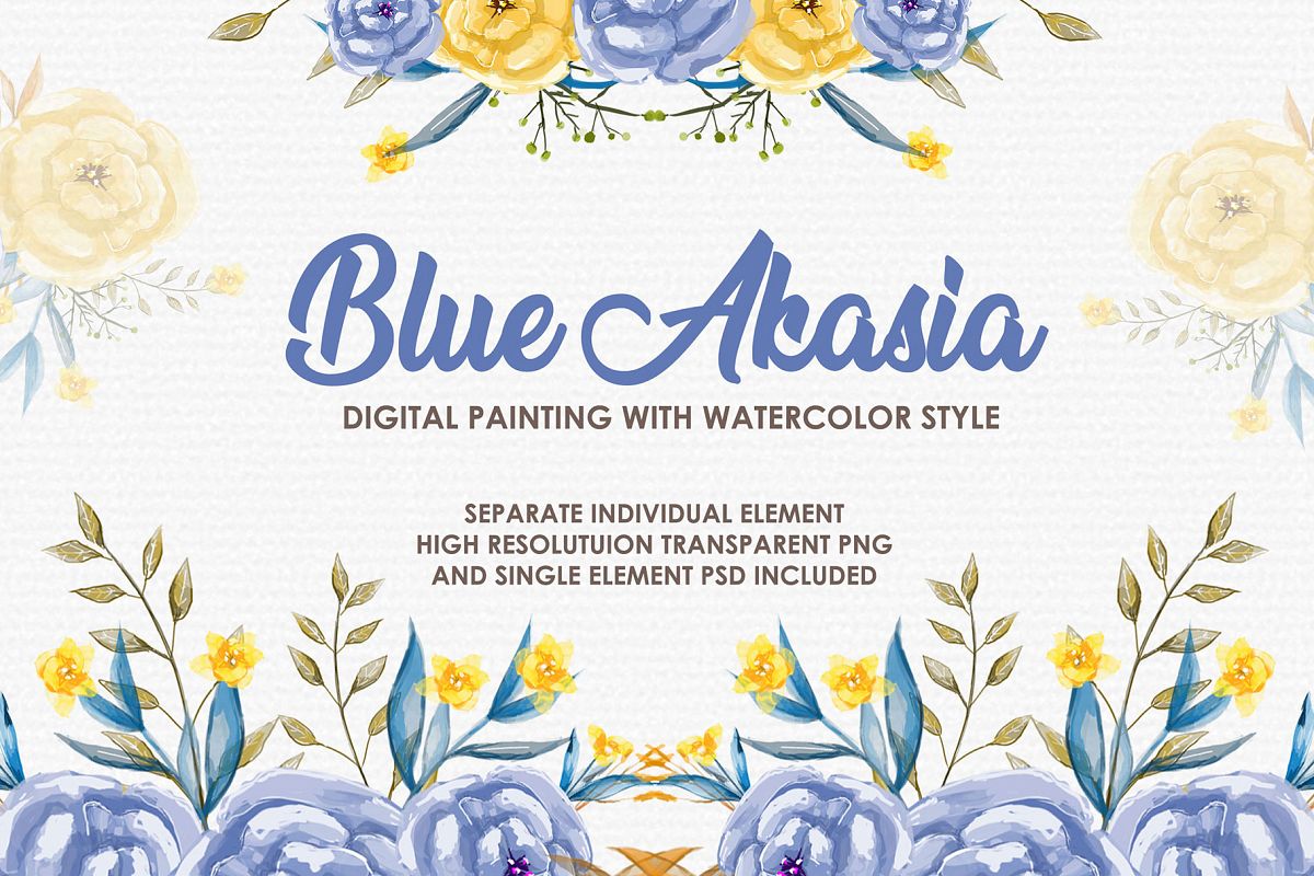 Blue Akasia - Digital Watercolor Floral Flower Style Clipart example image 1