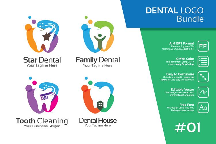 Set bundle logo - Dental and dentist bundle logo #1 example image 1