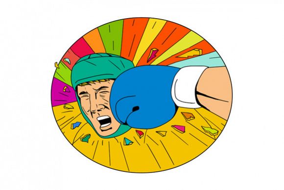 Amateur Boxer Hit By Glove Punch Oval Drawing example image 1