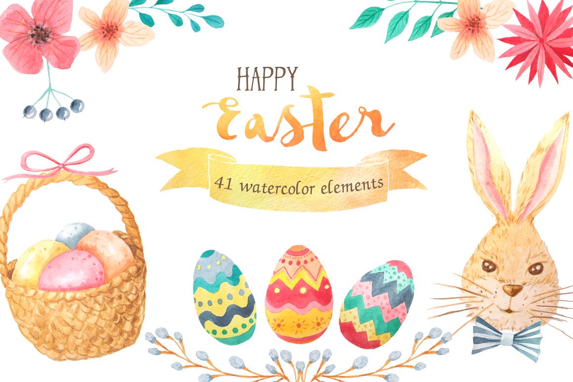 Watercolor Easter Set example image 1