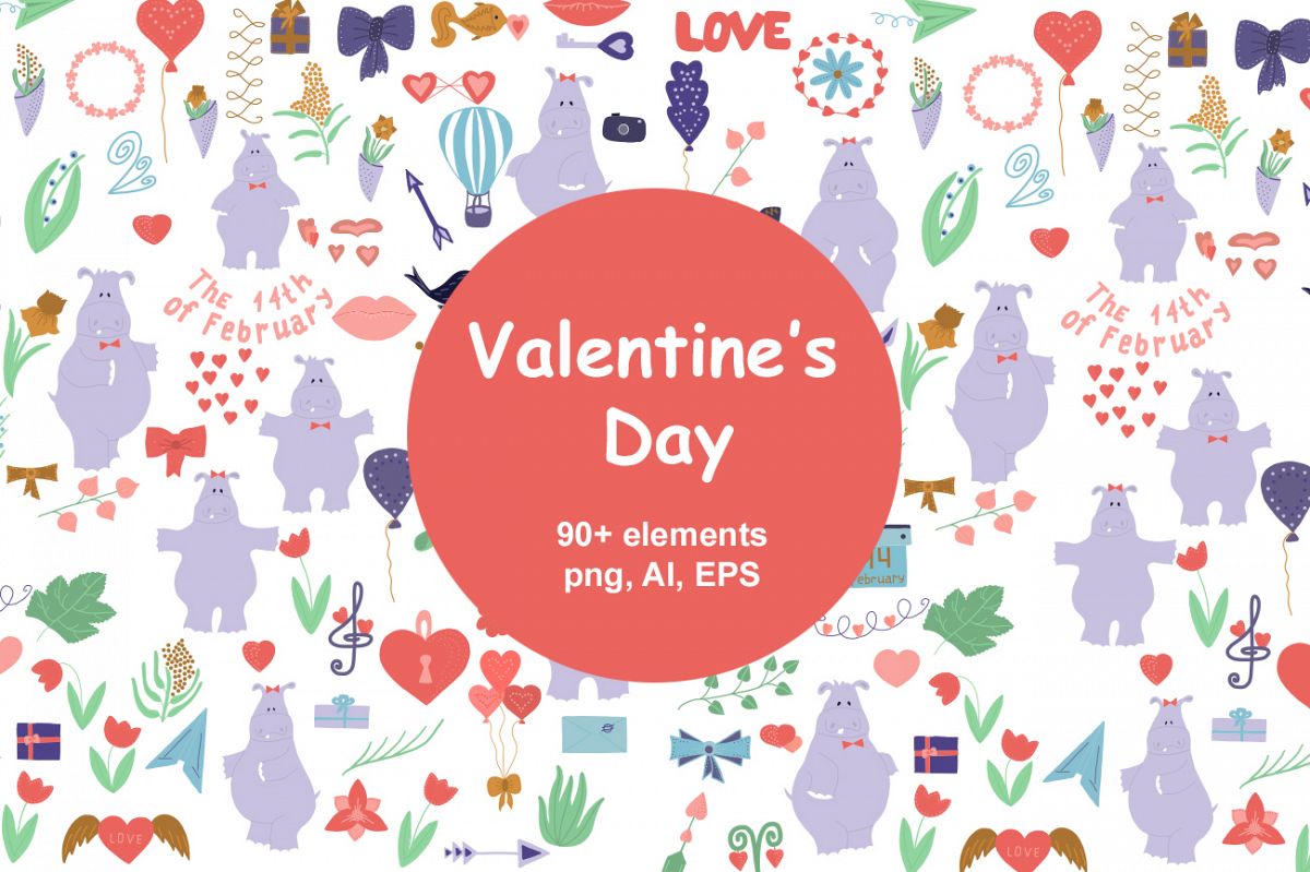 Valentine's day clipart, love and heart vector clipart example image 1