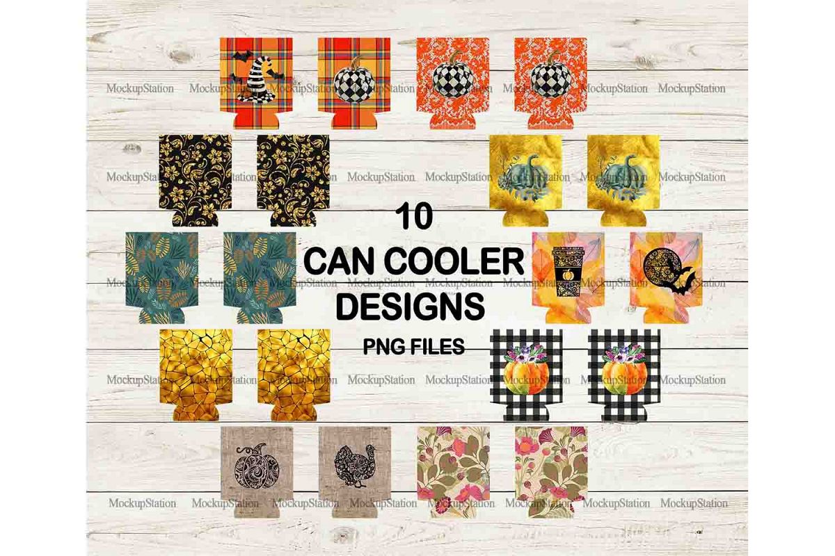 Fall Can Cooler Sublimation Template Bundle, Halloween PNG example image 1