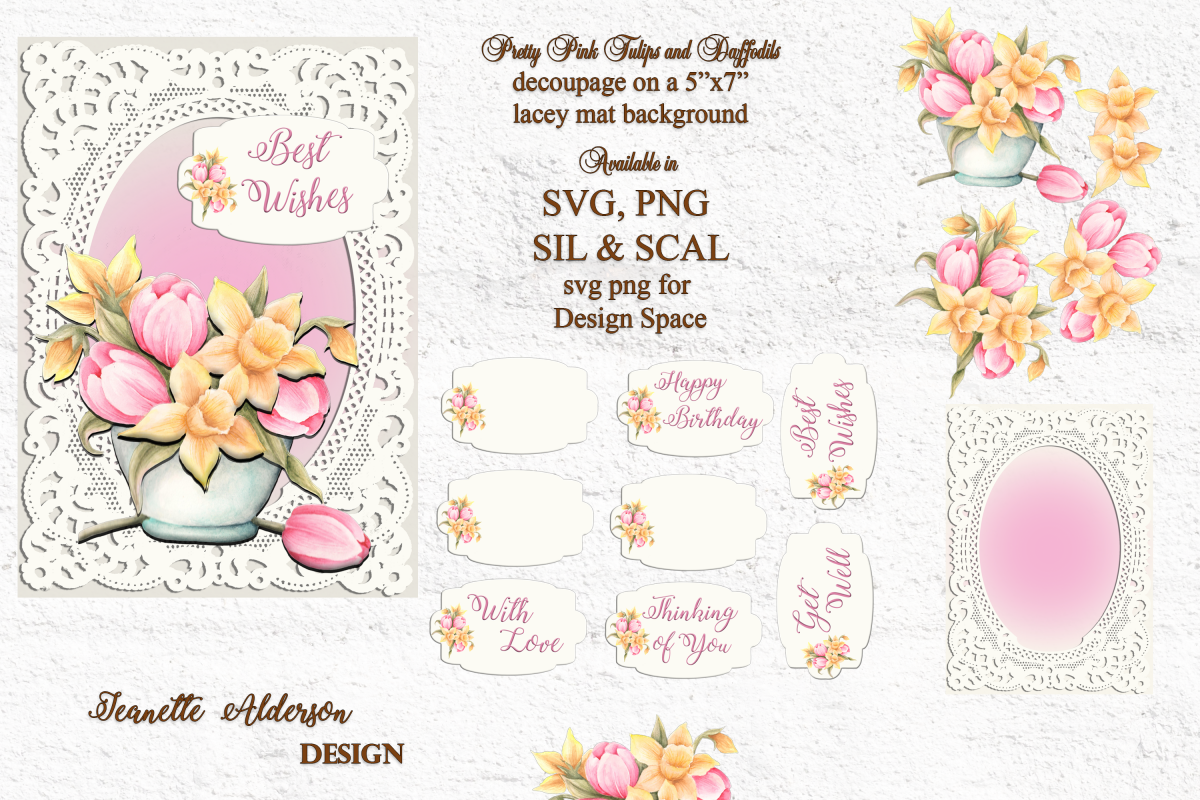 Decoupage Pink Tulips and Daffodils digital cutting file example image 1