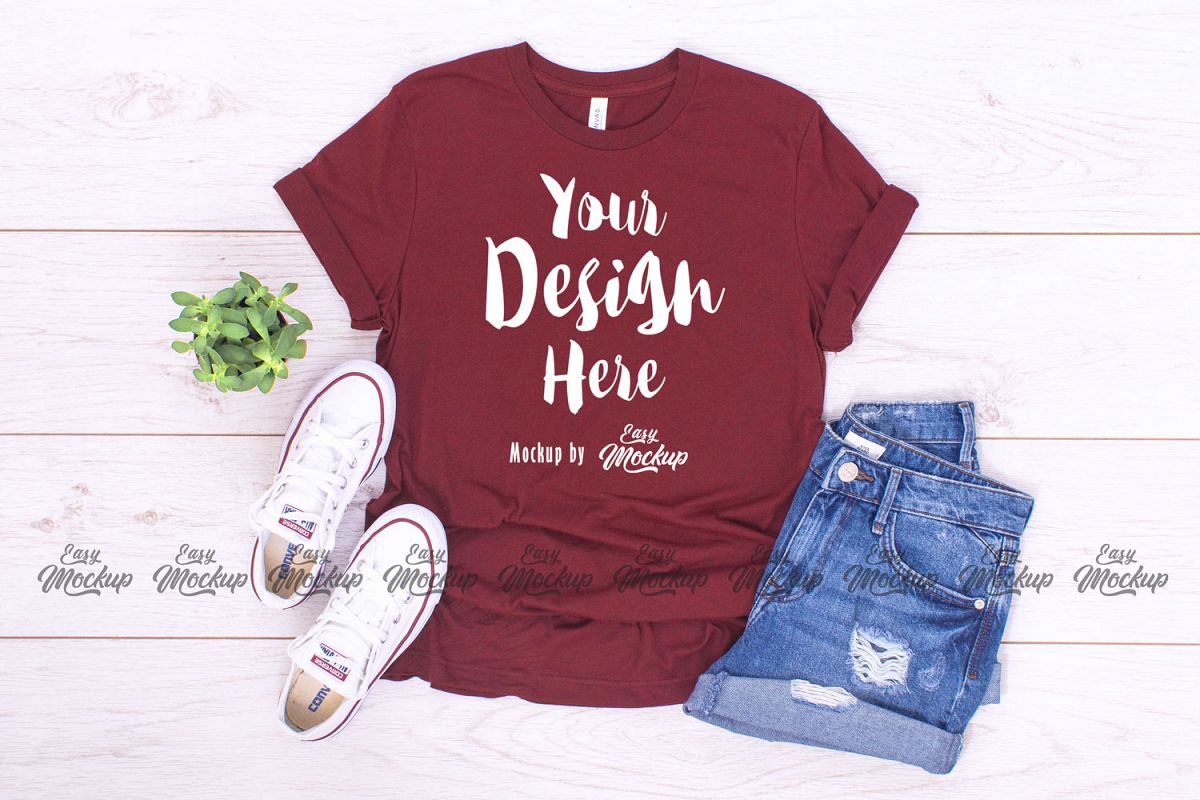 Heather Cardinal Bella Canvas 3001 T Shirt Mockup example image 1