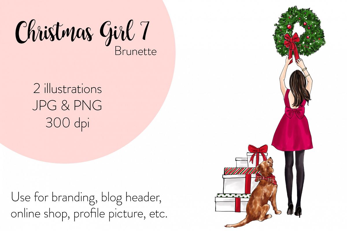 Fashion illustration - Christmas Girl 7 - Brunette example image 1