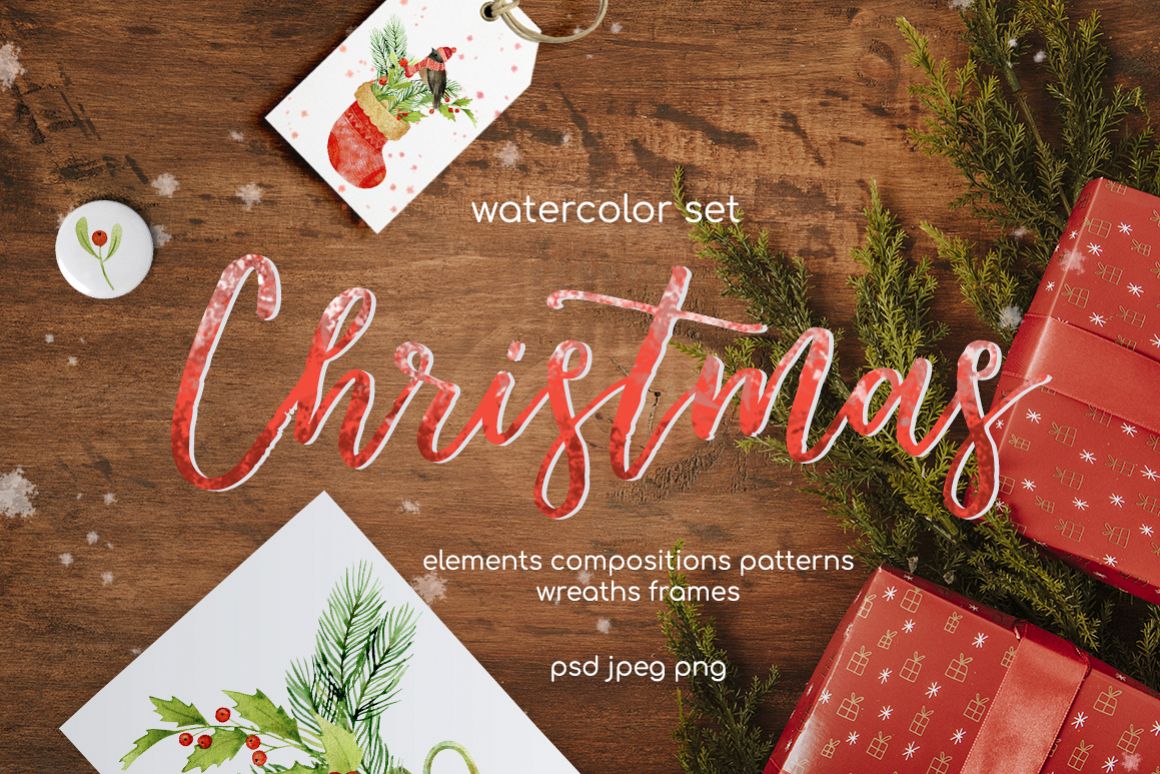 Christmas watercolor set example image 1