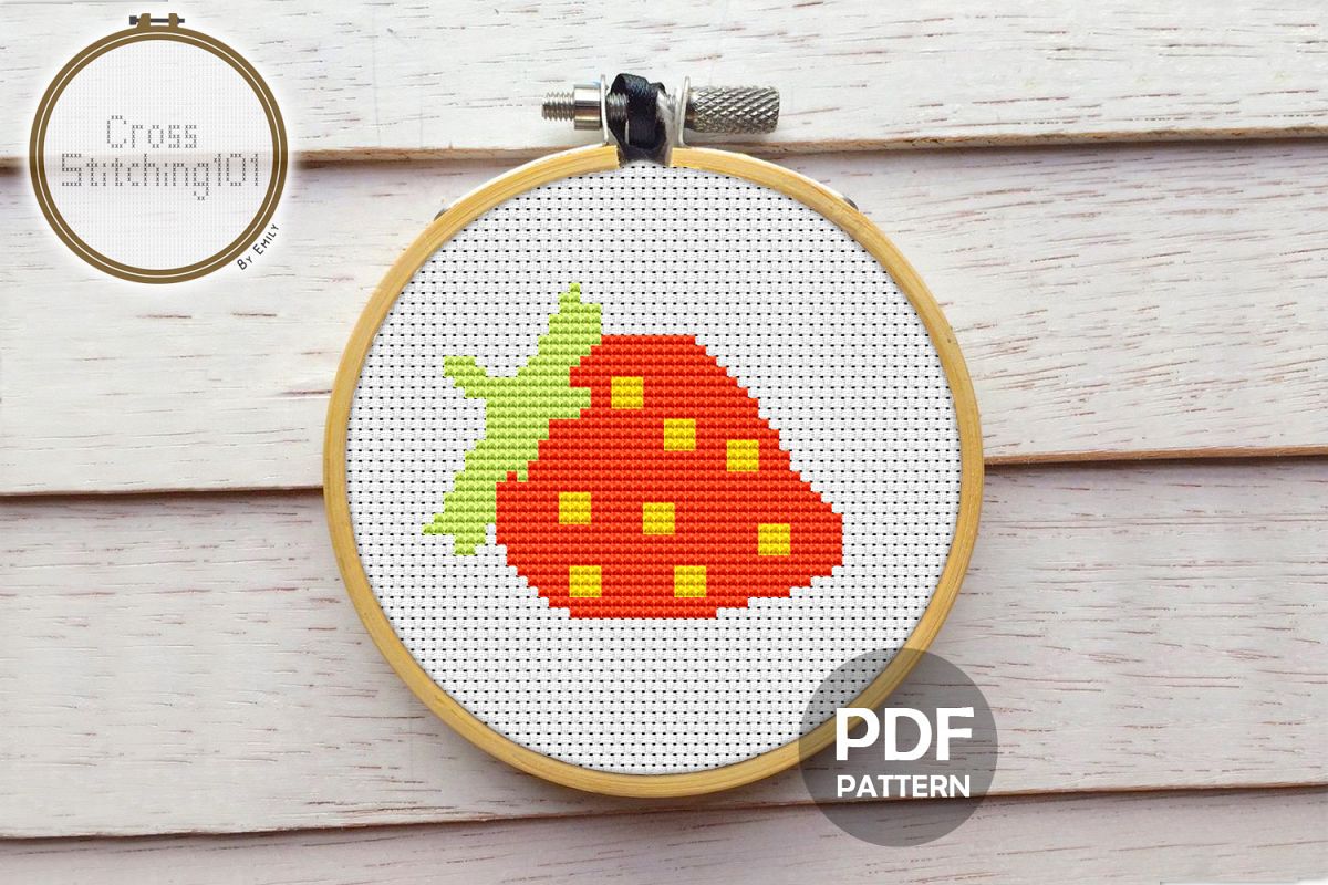 Red Strawberry Cross Stitch Pattern - Instant Download PDF example image 1