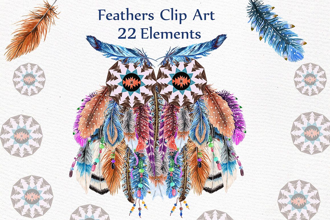 Watercolor feathers clipart example image 1